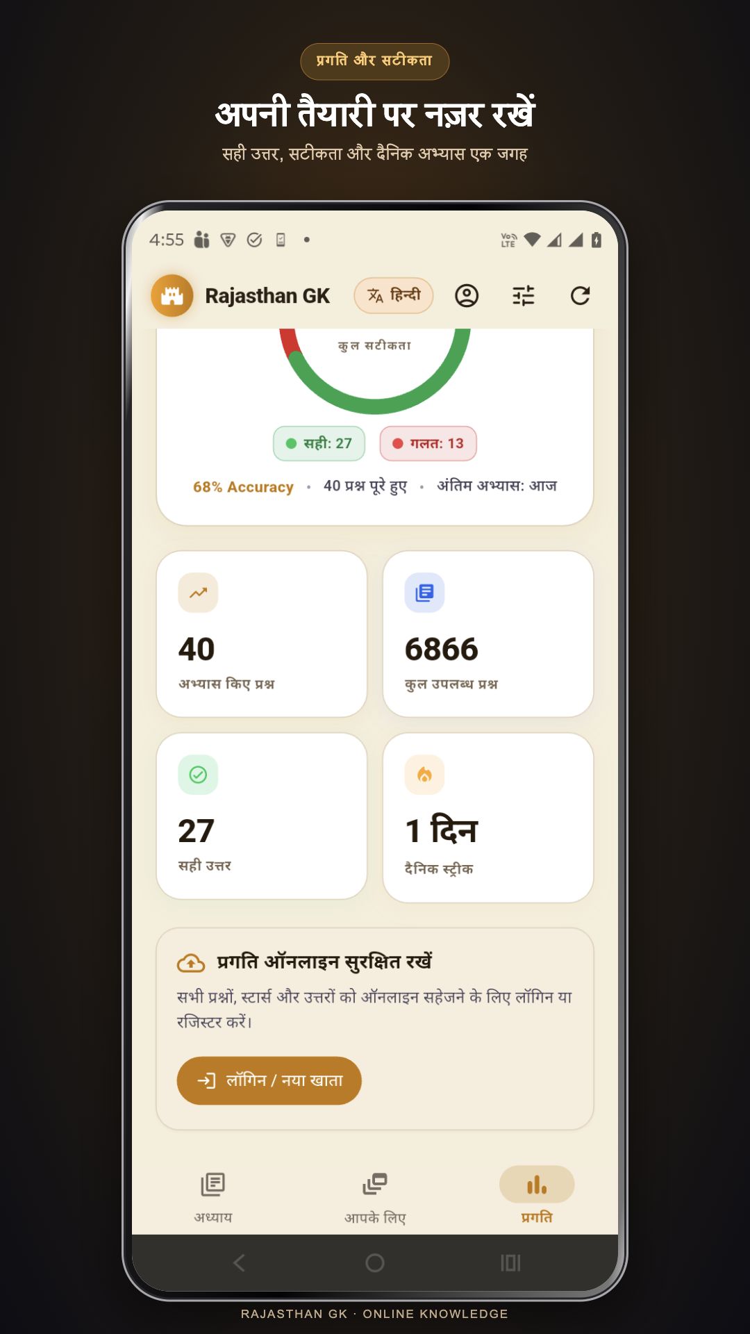 Rajasthan GK app — Hindi progress