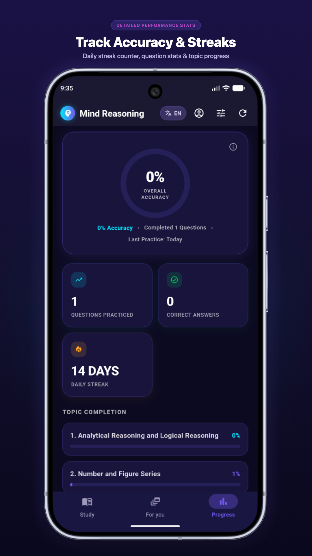 Logical Reasoning app — Progress & streaks